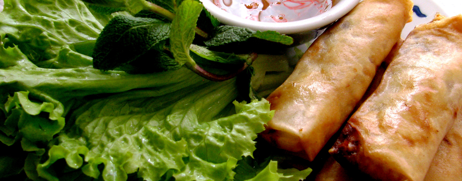 Frühlingsrollen und Salat